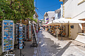 View of shops and cafes in Thassos Town, Thassos, Aegean Sea, Greek Islands, Greece, Europe