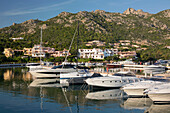 View across the still waters of the marina, early morning, Porto Cervo, Costa Smeralda, Arzachena, Sassari, Sardinia, Italy, Mediterranean, Europe