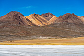 Salt flats and mountains at Salinas y Aguada Blanca National Reserve, Arequipa Province, Arequipa Region, Peru, South America