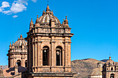 Detail der Glockentürme der Kathedrale von Cusco (Cuzco), UNESCO-Weltkulturerbe, Cusco (Cuzco), Provinz Cusco, Region Cusco, Peru, Südamerika