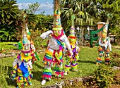 Gombey dancers, traditional performers, in troupes of 10 to 20, of a blend of Native American, Caribbean and British culture, dancing to a powerful drum beat, Bermuda, Atlantic, North America