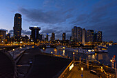 Night skyline of skyscrapers and harbour, Rotterdam, The Netherlands, Europe