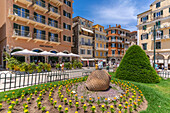 View of restaurants and bars in Pot throwing (Botides), Corfu Town, Corfu, Ionian Sea, Greek Islands, Greece, Europe