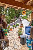 View of souvenir shop at the Monastery of Paleokastritsa in Palaiokastritsa, Corfu, Ionian Sea, Greek Islands, Greece, Europe