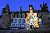 Video art projection titled Madame de Maintenon (the Shadow of Sun), by French artist Xavier de Richemont, at Chateau de Maintenon, Eure et Loir department, Centre region, France, Europe