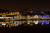 Nightime view across the Duoro River of Porto's south bank, Gaia, housing the cellars of famous Port wine companies, Vila Nova de Gaia, Porto, Norte, Portugal, Europe