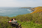 Coast along Grand Greve Bay at La Coupee, Sark Island, Bailiwick of Guernsey, British Crown dependency, English Channel, Europe