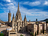 Metropolitan-Kathedrale Basilika des Heiligen Kreuzes und der Heiligen Eulalia, Blick von oben, Gotisches Viertel, Barcelona, Katalonien, Spanien, Europa