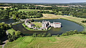 Aerial view of Leeds Castle and moat, southeast of Maidstone, Kent, England, United Kingdom, Europe