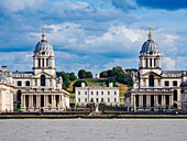 View over River Thames towards The Old Royal Naval College and Greenwich Park,UNESCO World Heritage Site, Greenwich, London, England, United Kingdom, Europe