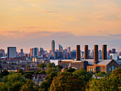 Greenwich Power Station bei Sonnenuntergang, Greenwich, London, England, Vereinigtes Königreich, Europa