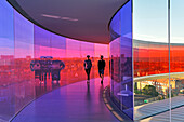 Your Rainbow Panorama, a circular skywalk with windows in the colors of the rainbow, by Olafur Eliasson, Danish-Icelandic artist, on the top of ARoS Aarhus Kunstmuseum, designed by Danish architects Schmidt Hammer Lassen, Aarhus, Jutland, Denmark, Europe