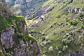 A view across the cliffs of Cheddar Gorge, seen from the south side, Cheddar, Somerset, England, United Kingdom, Europe