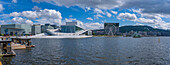 View of Opera House and harbourside saunas, Oslo, Norway, Scandinavia, Europe