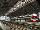 Zug am Bahnsteig, Abando-Bahnhof, Bilbao, Baskenland, Spanien, Europa