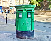 A green Dublin Post Box in Grafton Street, central Dublin, Republic of Ireland, Europe