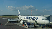 Finnair airline plane at Helsinki International airport, Helsinki, Finland, Europe