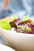 Close up of a bowl of mixed leaf salad