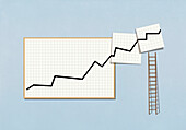 Ladder under extended chart with ascending line on blue background