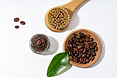 Coffee scrub and beans for natural skincare routine