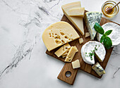 Assorted cheeses, grapes and honey