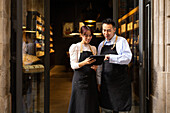 Chocolate shop employee working with a chocolate bar