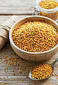 Healthy bee pollen grains. Bee pollen on a bowl