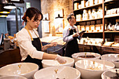 Chocolate shop employee at work