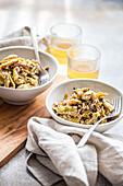 Traditional green lobio dish with eggs and herbs in Georgian cuisine