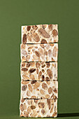 Traditional nougat turron de Alicante in a vertical stack