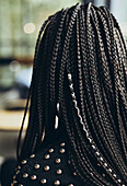 Close-up of a Caucasian woman with elaborate braids