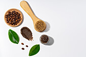 Coffee scrub for body care on a white surface