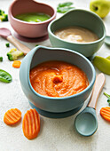 Healthy baby food in bowls