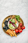 Healthy vegetarian meal plate shot from above