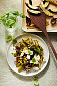 Oven vegetable salad with buckwheat and mozzarella