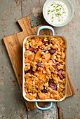 Root vegetable crumble with chive quark