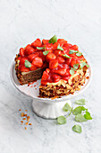 Strawberry cake with almond sponge and vanilla cream