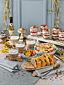 New Year's Eve buffet with meatloaf, mushroom cappuccino, smoked salmon salad and caramel cream