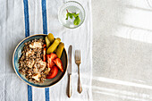 Buckwheat with chicken, tomatoes and gherkins