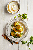 Edamame and oat falafel with tahini sauce