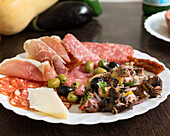 Antipasto misto with sausage, cheese and seafood