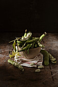 Still life with fresh broad beans and dill