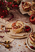 Puff pastry apple roses with cinnamon
