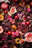 Overview of various autumn fruits and flowers