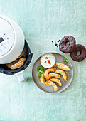 Two things from the airfryer - avocado fritters, chocolate donuts
