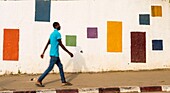 Ivory Coast, Abidjan, Treichville market area, building facade