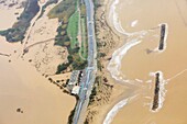 France, Var, Fréjus, Villepey pond and beach of Saint Aygul, after the overflow of the Argens river (inclement weather Sunday, November 24, 2019)