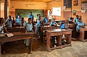 Benin, Nothern distict, Atacora mountains area, Koussoukoingou, children at school