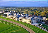 France, Oise, Chantilly, Chateau de Chantilly, the Grandes Ecuries (Great Stables) (aerial view)