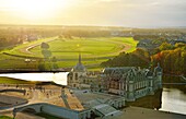 France, Oise, the castle of Chantilly and its garden of Andre Le Notre (aerial view)